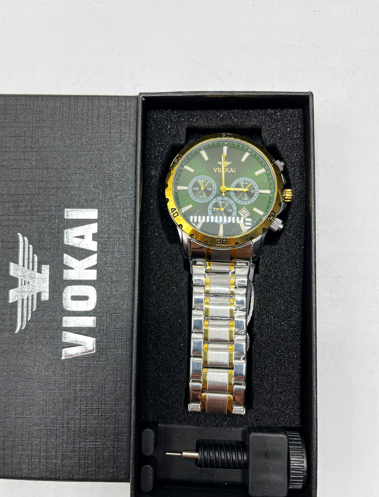 Viokai Gold & Silver Men’s Chronograph Watch – Luxury Stainless Steel Quartz Wristwatch