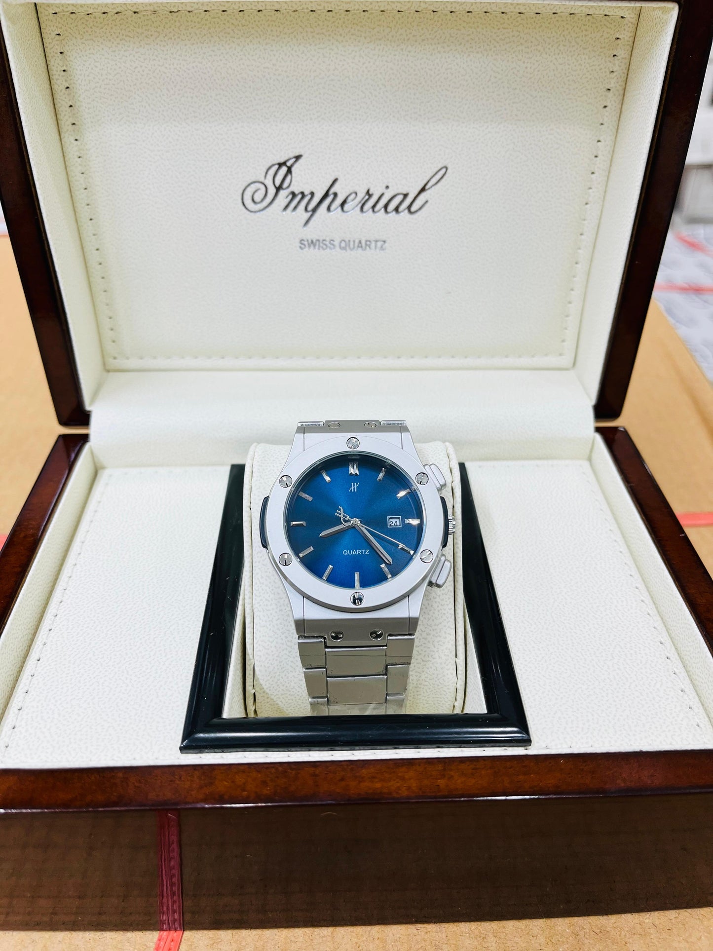Imperial Swiss Quartz Blue Dial Stainless Steel Men’s Luxury Watch