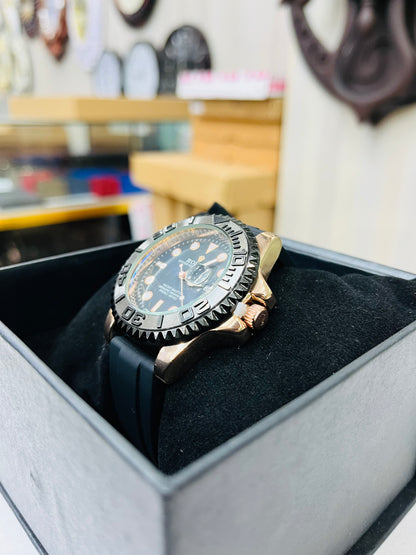 Luxury Black Dial Sports Watch | Men’s Waterproof Analog Wristwatch with Rubber Strap