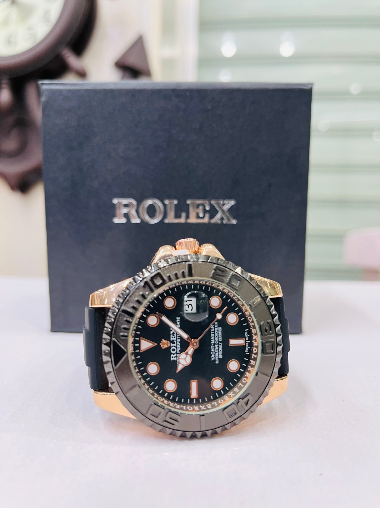 Luxury Black Dial Sports Watch | Men’s Waterproof Analog Wristwatch with Rubber Strap