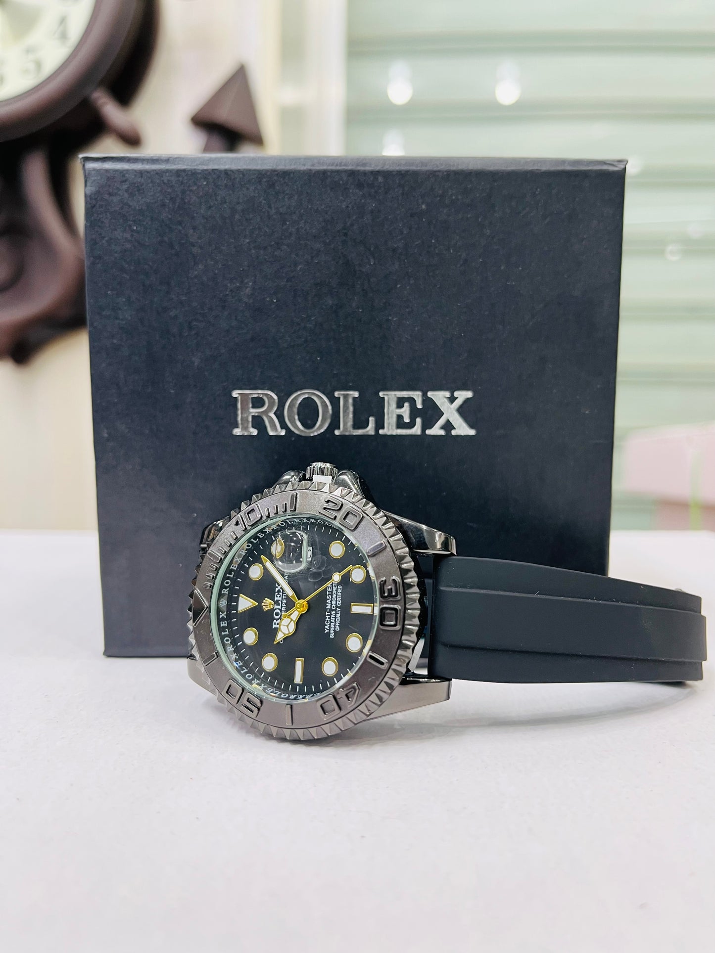 Luxury Black Dial Sports Watch | Men’s Waterproof Analog Wristwatch with Rubber Strap