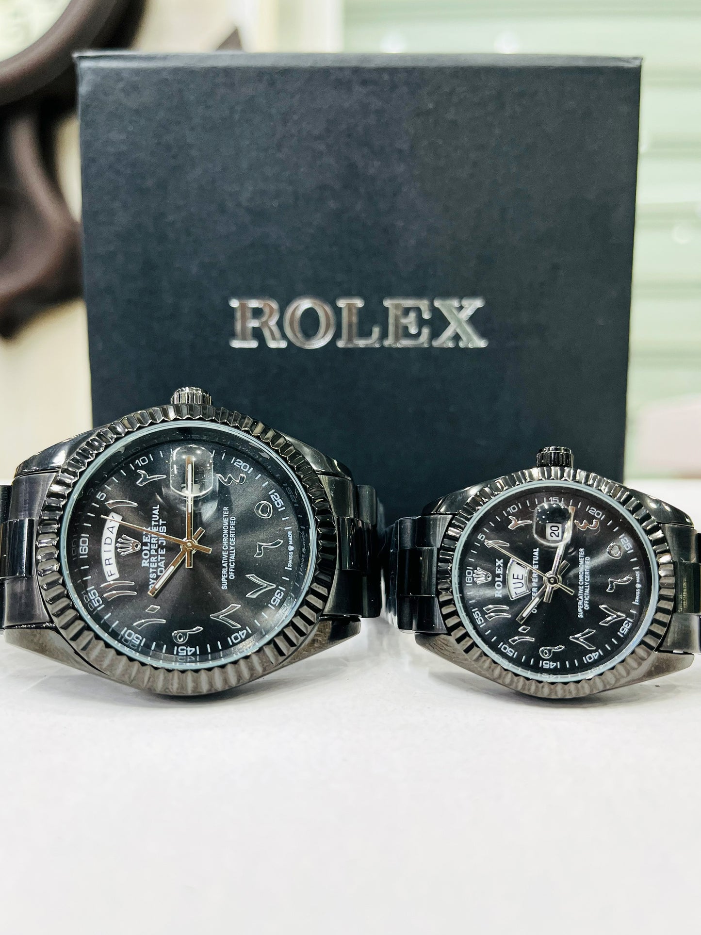 Luxury Black Couple Watch Set | Matching His & Hers Stainless Steel Watches