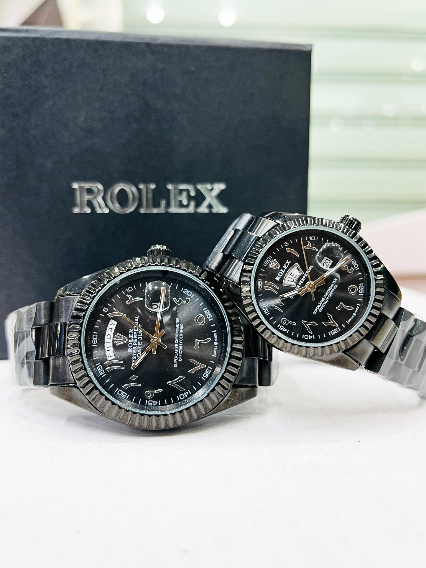 Luxury Black Couple Watch Set | Matching His & Hers Stainless Steel Watches