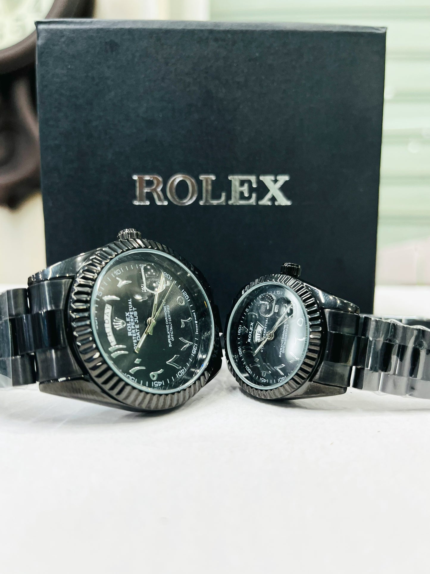 Luxury Black Couple Watch Set | Matching His & Hers Stainless Steel Watches
