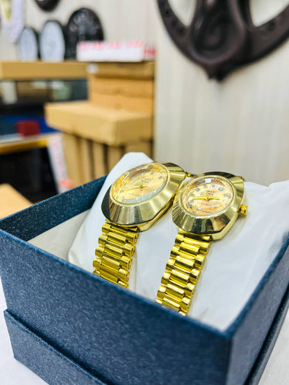 Luxury Gold Couple Watch Set | Matching His & Hers Analog Watches