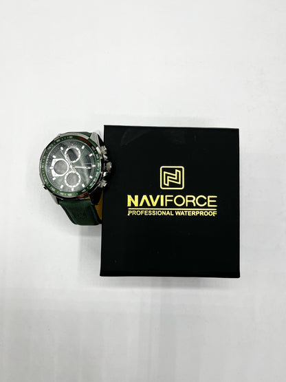 Naviforce Green Chronograph Men’s Watch – Dual Display Military Sports Watch with Leather Strap