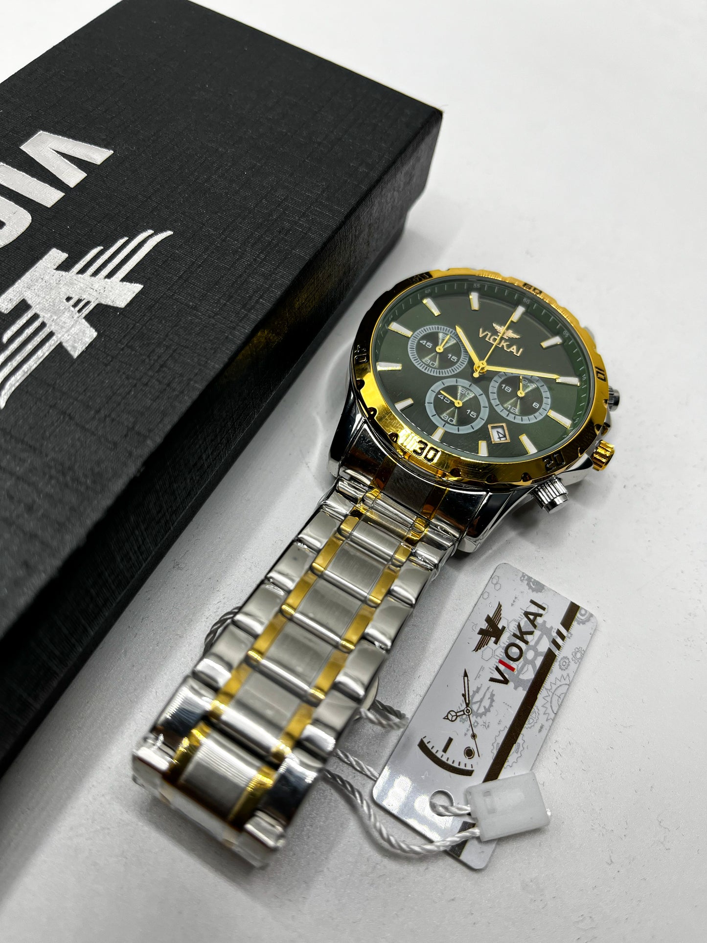 Viokai Gold & Silver Men’s Chronograph Watch – Luxury Stainless Steel Quartz Wristwatch