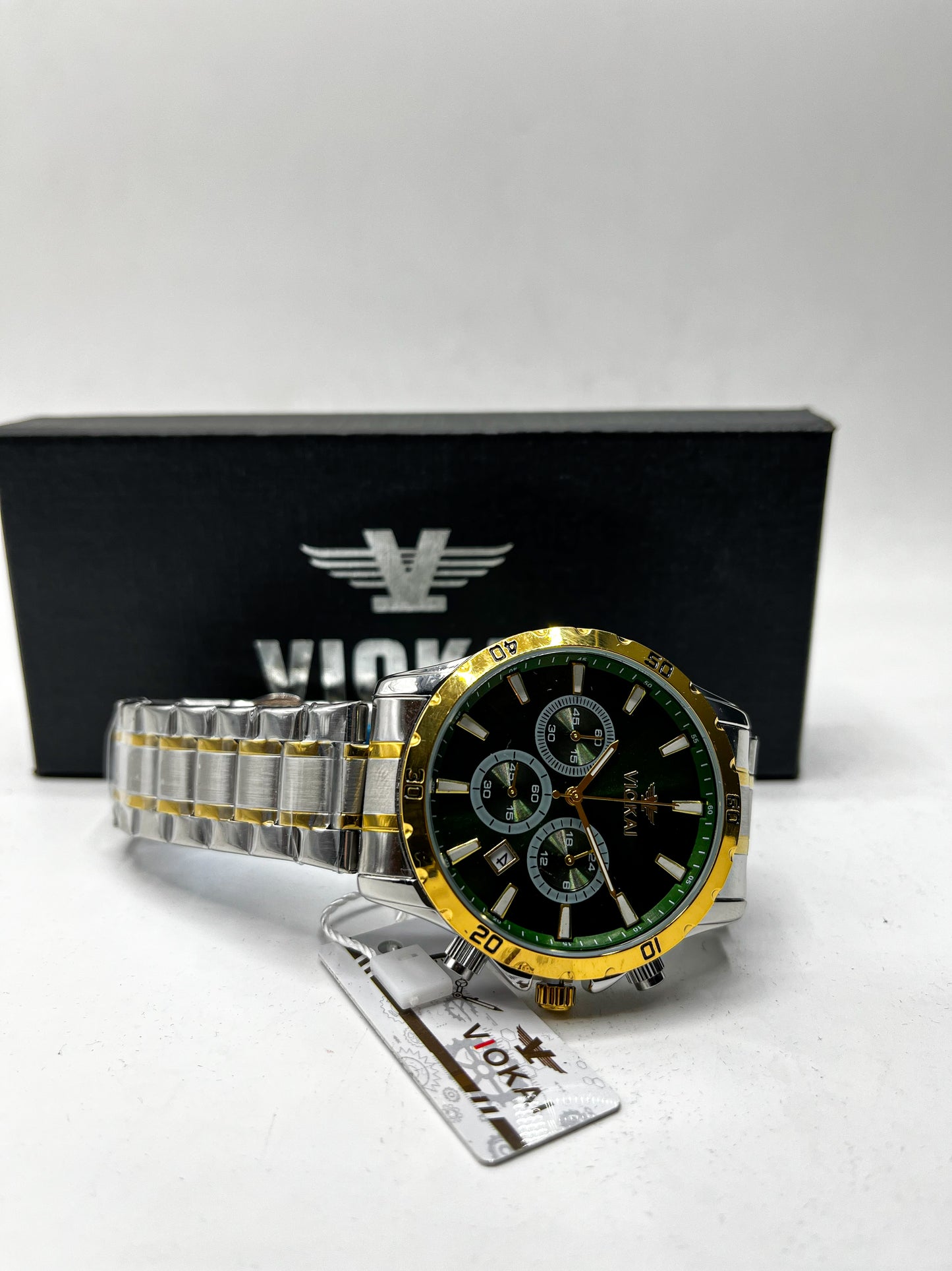 Viokai Gold & Silver Men’s Chronograph Watch – Luxury Stainless Steel Quartz Wristwatch