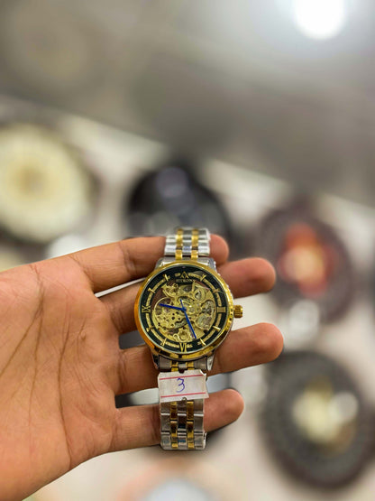 Men's Skeleton Automatic Watch | Gold & Silver Dial | Luxury Mechanical Design by Fitron