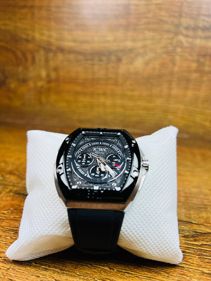 Luxury Men's Chronograph Watch – Black Dial, Rubber Strap | Shahzada Watches Pakistan