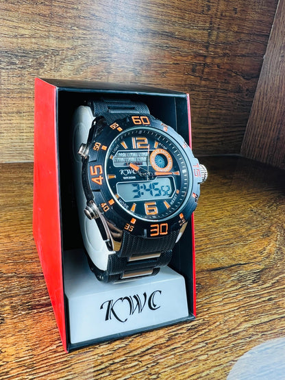 Digital Sports Watch for Men – Black & Orange Design with Alarm, Light & Stopwatch | ShahzadaWatches.pk