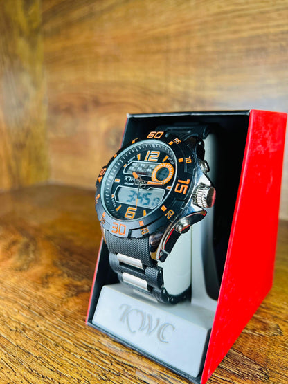 Digital Sports Watch for Men – Black & Orange Design with Alarm, Light & Stopwatch | ShahzadaWatches.pk
