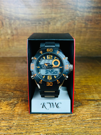 Digital Sports Watch for Men – Black & Orange Design with Alarm, Light & Stopwatch | ShahzadaWatches.pk