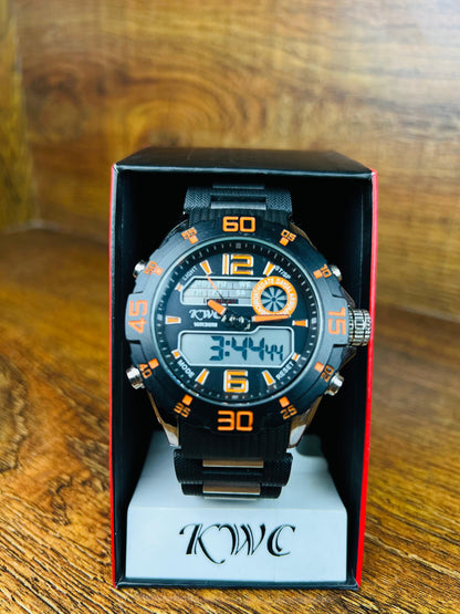 Digital Sports Watch for Men – Black & Orange Design with Alarm, Light & Stopwatch | ShahzadaWatches.pk