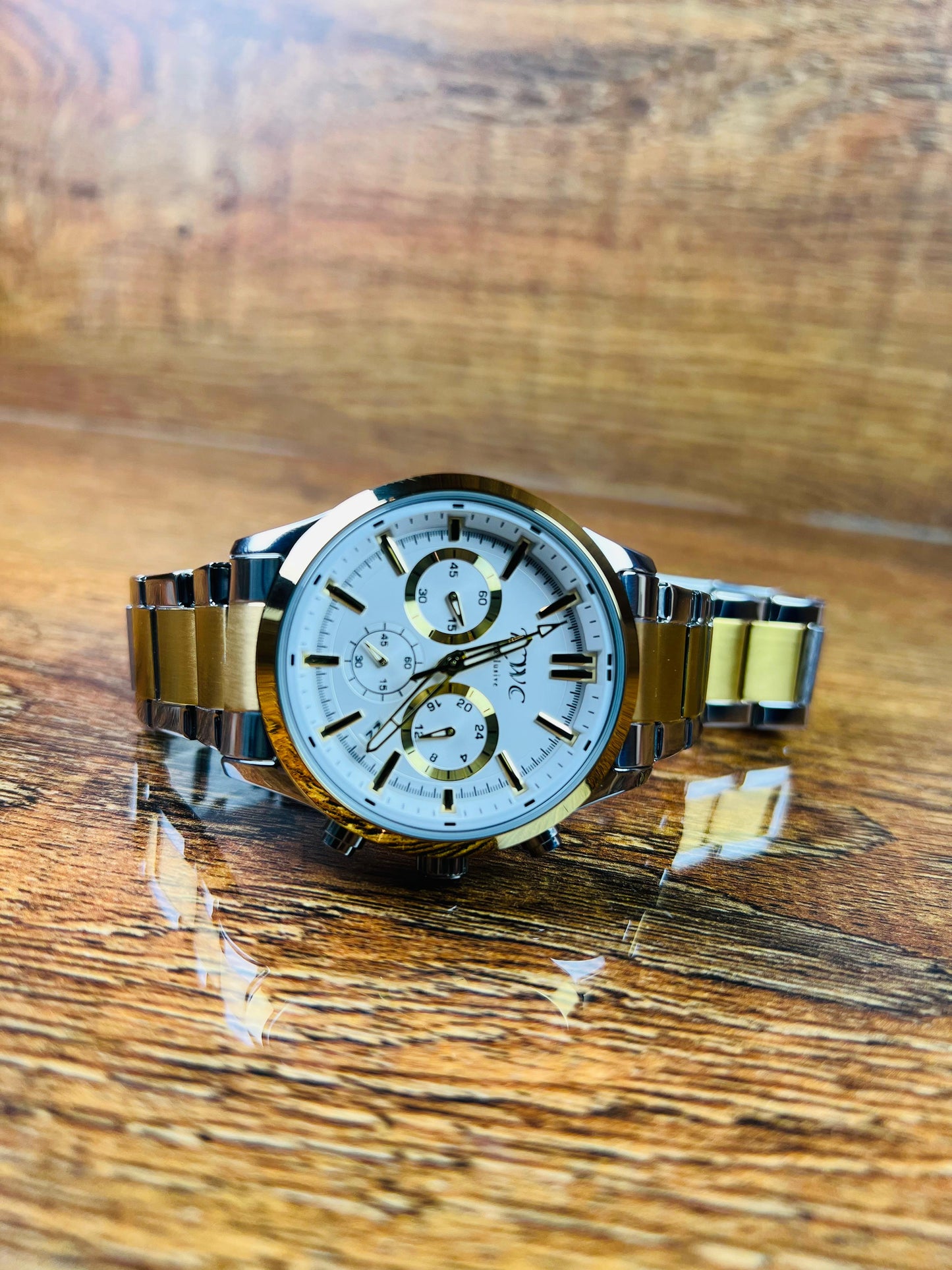 Luxury Gold & Silver Chronograph Men’s Watch – Stainless Steel, Waterproof, Elegant Design | ShahzadaWatches.pk