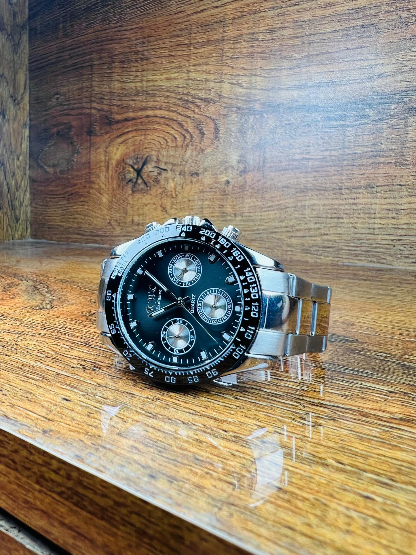 Luxury Stainless Steel Chronograph Men's Watch – Black Dial | Formal Business Timepiece