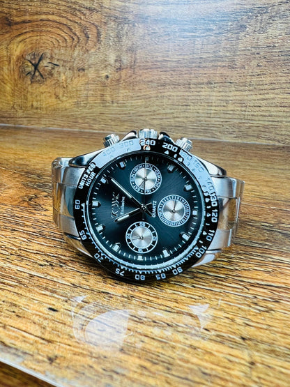 Luxury Stainless Steel Chronograph Men's Watch – Black Dial | Formal Business Timepiece