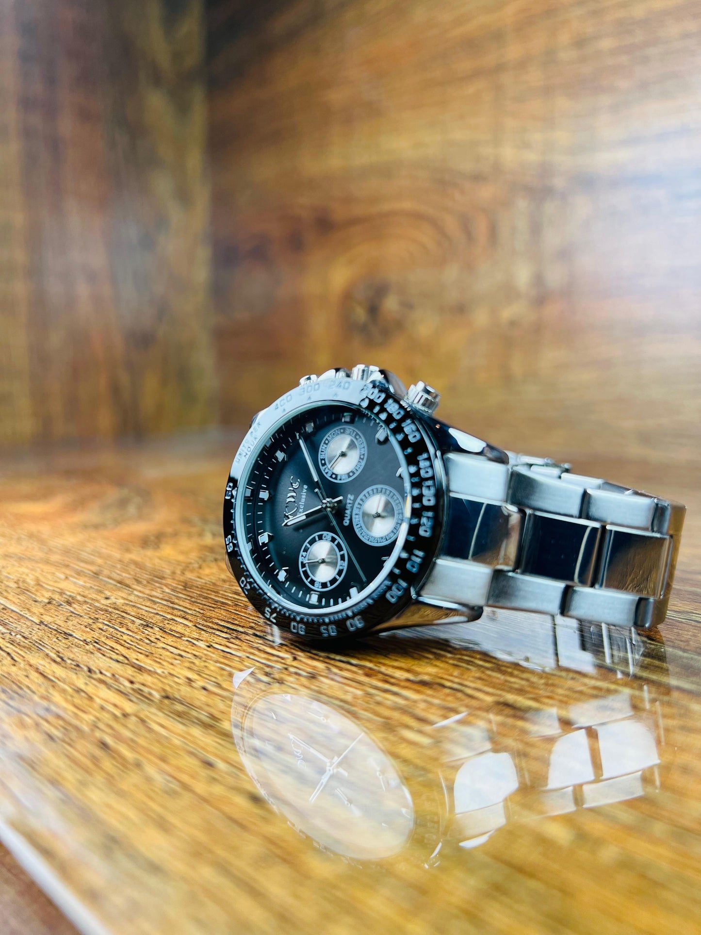 Luxury Stainless Steel Chronograph Men's Watch – Black Dial | Formal Business Timepiece