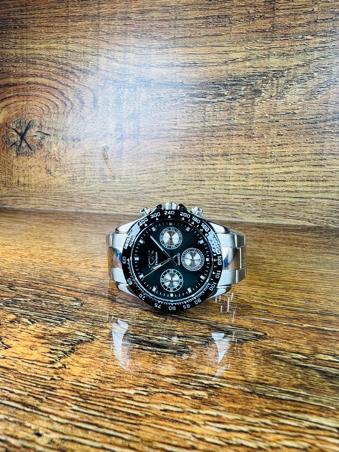 Luxury Stainless Steel Chronograph Men's Watch – Black Dial | Formal Business Timepiece