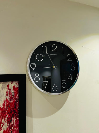Black Modern Wall Clock for Home & Office | Champion Silent Wall Clock – Premium Design in Pakistan
