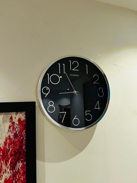 Black Modern Wall Clock for Home & Office | Champion Silent Wall Clock – Premium Design in Pakistan