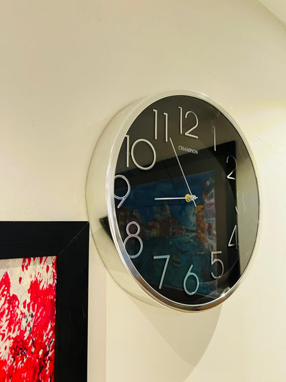 Black Modern Wall Clock for Home & Office | Champion Silent Wall Clock – Premium Design in Pakistan