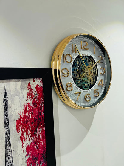 3D Gold Gear Wall Clock with Roman Numbers | Baoli Designer Clock for Living Room & Office in Pakistan