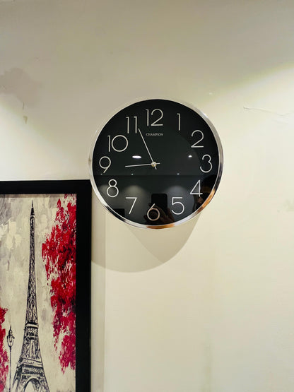 Black Modern Wall Clock for Home & Office | Champion Silent Wall Clock – Premium Design in Pakistan