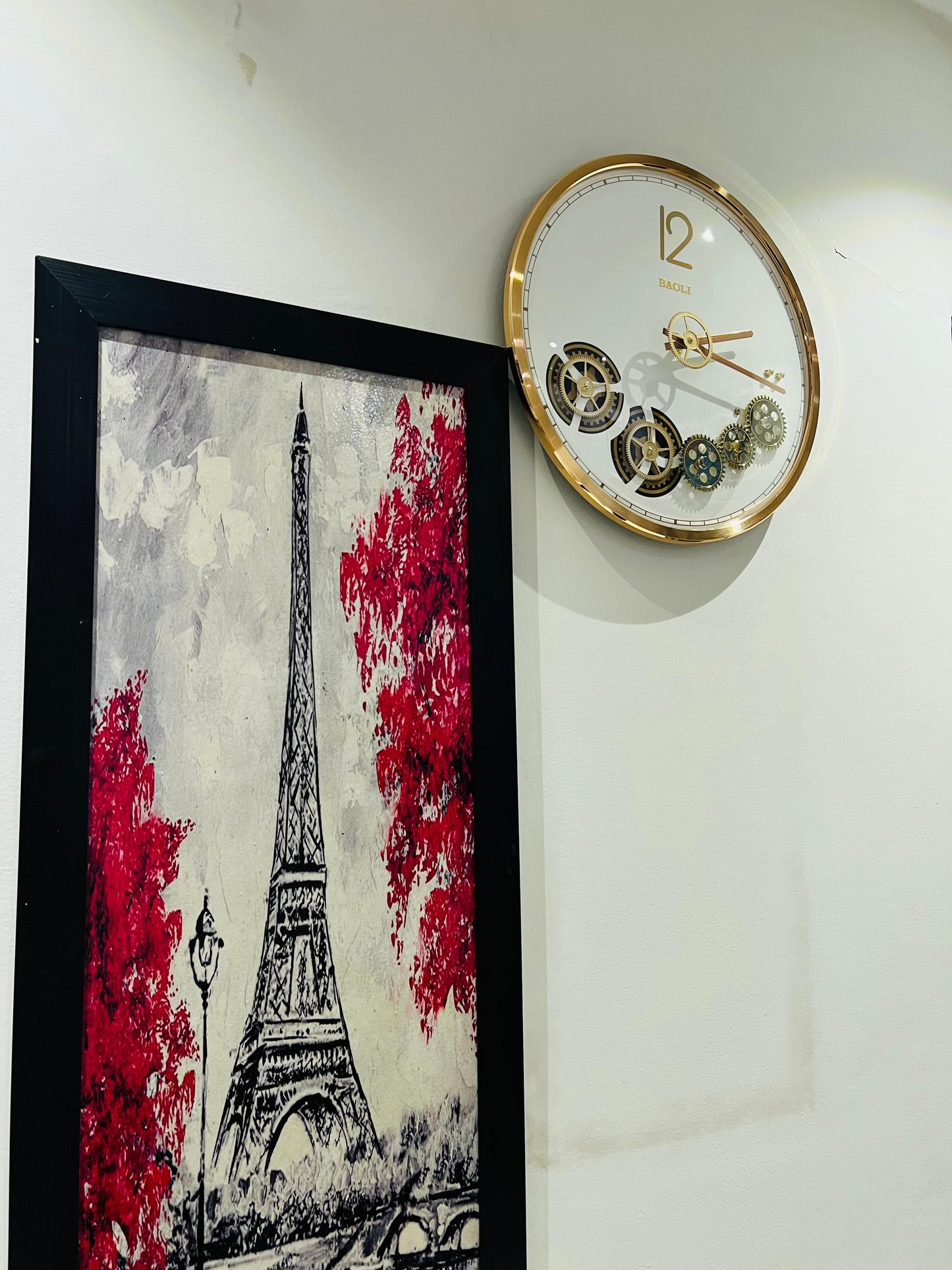 Golden Gear Wall Clock with Moving Cogs | Baoli Decorative Wall Clock – White Dial for Luxury Homes