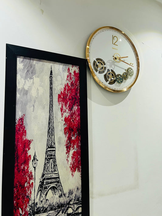 Golden Gear Wall Clock with Moving Cogs | Baoli Decorative Wall Clock – White Dial for Luxury Homes