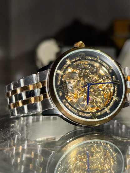 Men's Skeleton Automatic Watch | Gold & Silver Dial | Luxury Mechanical Design by Fitron
