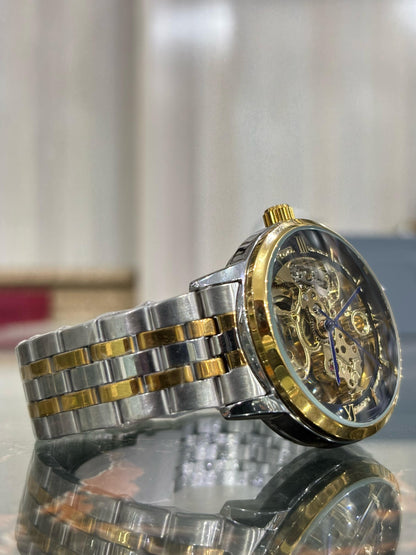 Men's Skeleton Automatic Watch | Gold & Silver Dial | Luxury Mechanical Design by Fitron