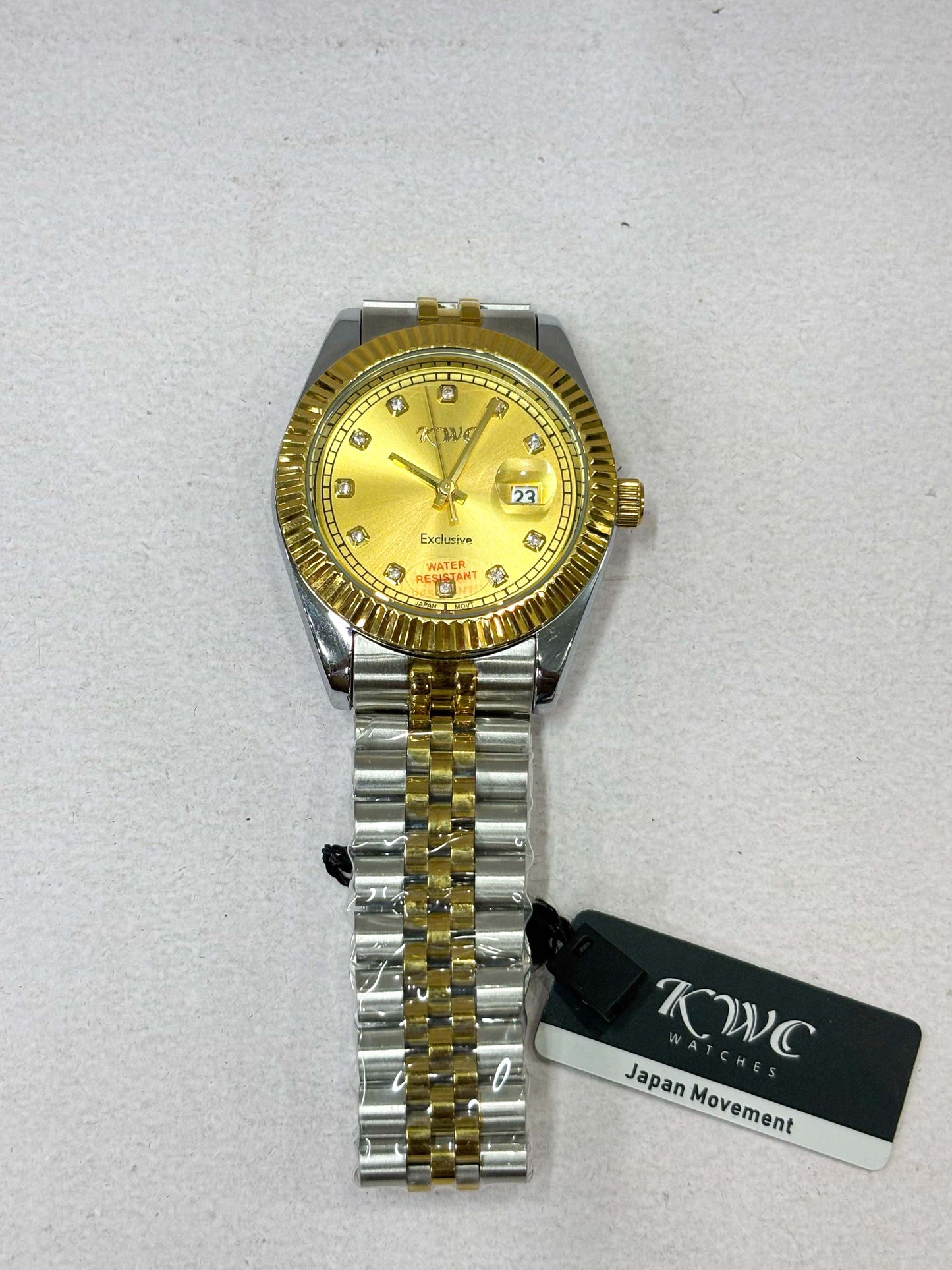KWC Exclusive Gold Dial Men’s Watch – Dual-Tone Stainless Steel | Water Resistant | Japan Movement