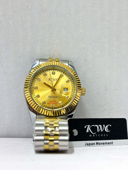 KWC Exclusive Gold Dial Men’s Watch – Dual-Tone Stainless Steel | Water Resistant | Japan Movement
