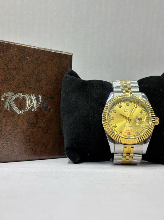 KWC Exclusive Gold Dial Men’s Watch – Dual-Tone Stainless Steel | Water Resistant | Japan Movement