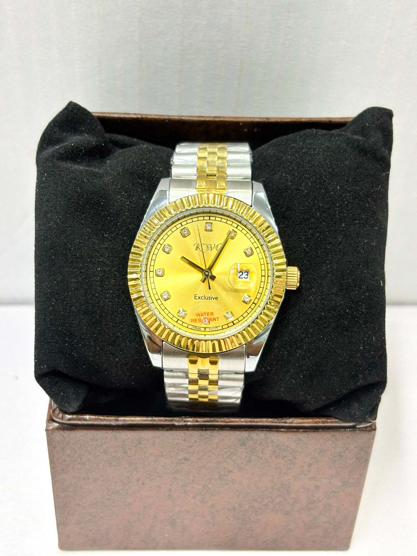 KWC Exclusive Gold Dial Men’s Watch – Dual-Tone Stainless Steel | Water Resistant | Japan Movement