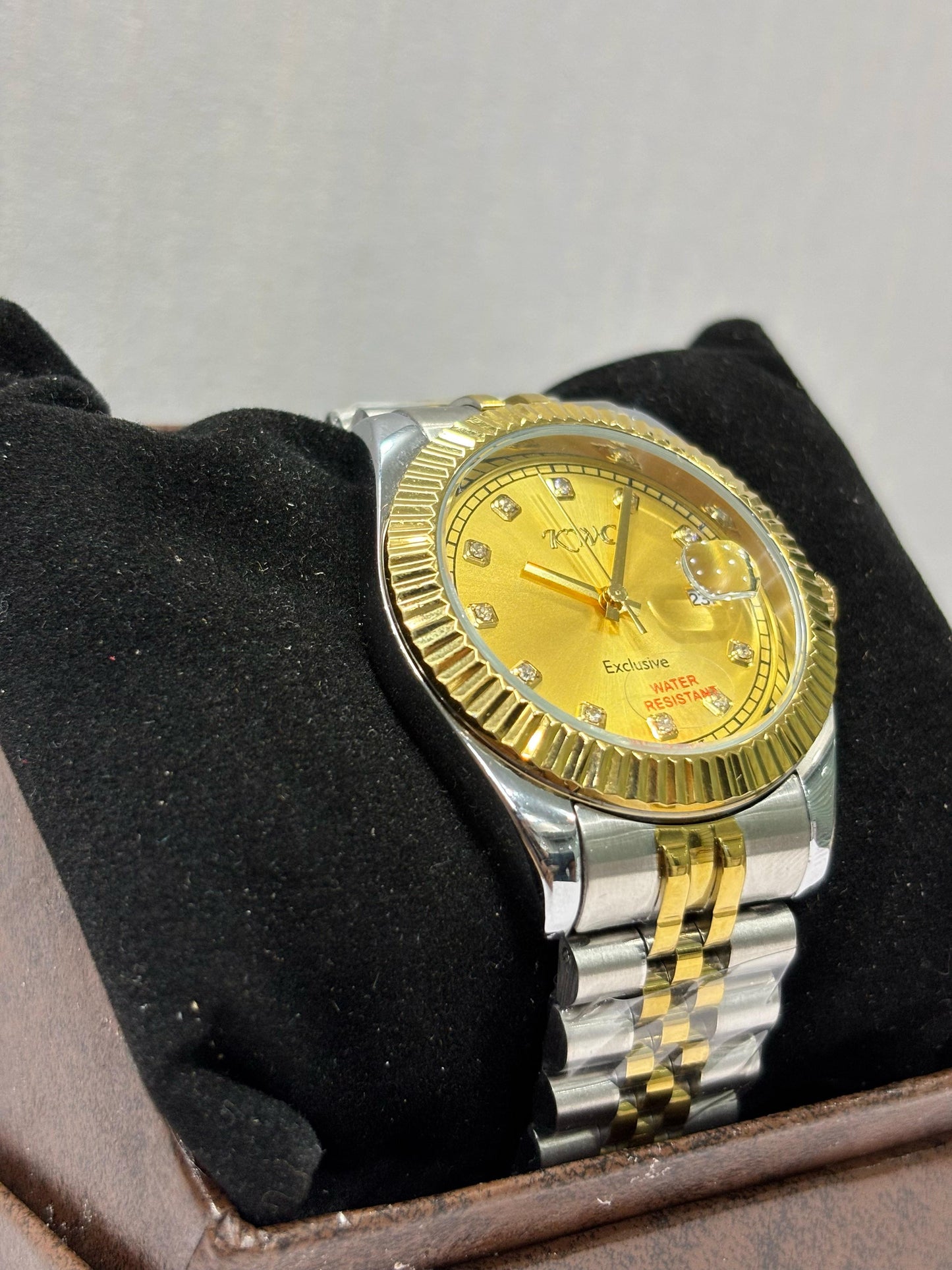 KWC Exclusive Gold Dial Men’s Watch – Dual-Tone Stainless Steel | Water Resistant | Japan Movement