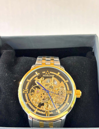 Men's Skeleton Automatic Watch | Gold & Silver Dial | Luxury Mechanical Design by Fitron