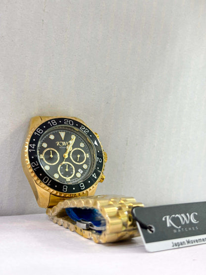 KWC Luxury Gold Chronograph Watch – Premium Stainless Steel, Black Dial, Men’s Timepiece