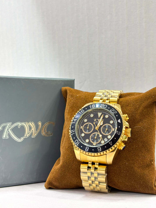 KWC Luxury Gold Chronograph Watch – Premium Stainless Steel, Black Dial, Men’s Timepiece