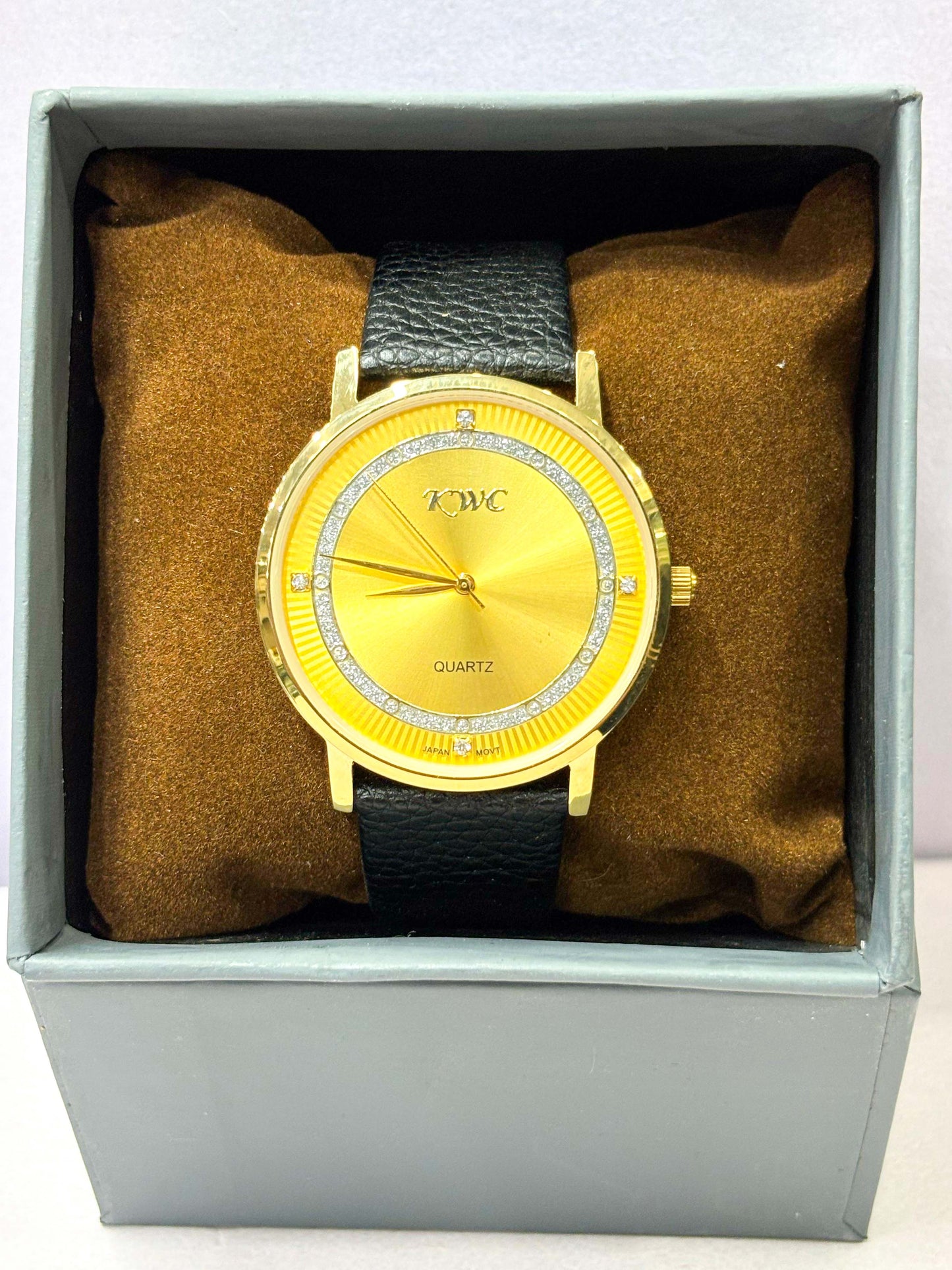 KWC Elegant Slim Silver Dial Watch with Black Leather Strap – Minimalist Quartz Timepiece