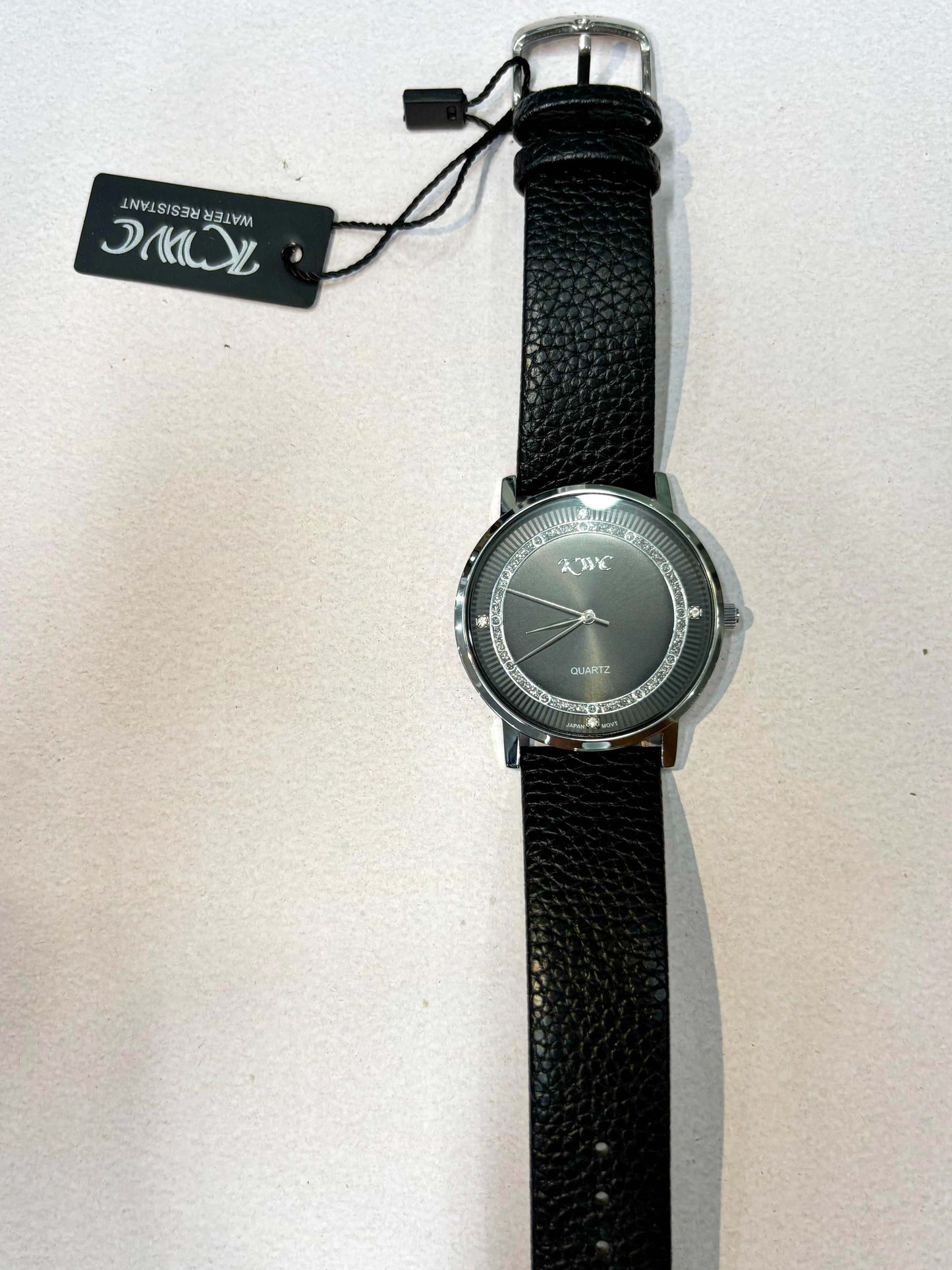 KWC Elegant Slim Silver Dial Watch with Black Leather Strap – Minimalist Quartz Timepiece
