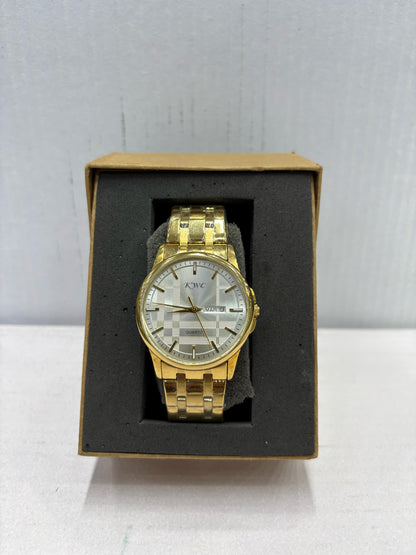Men’s Full Gold Stainless Steel Quartz Analog Watch with Day & Date Calendar