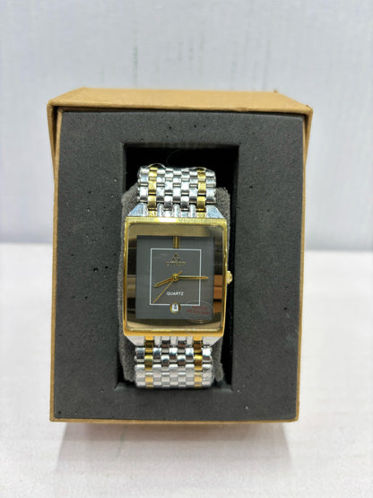 Men’s Two-Tone Rectangular Quartz Watch – Premium Business Wristwatch