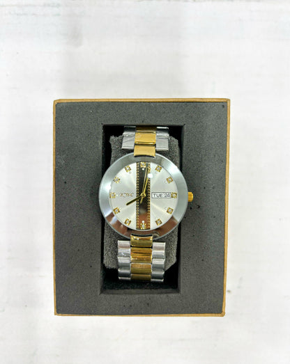 Men’s Luxury Gold & Silver Stainless Steel Analog Quartz Watch with Day & Date Display