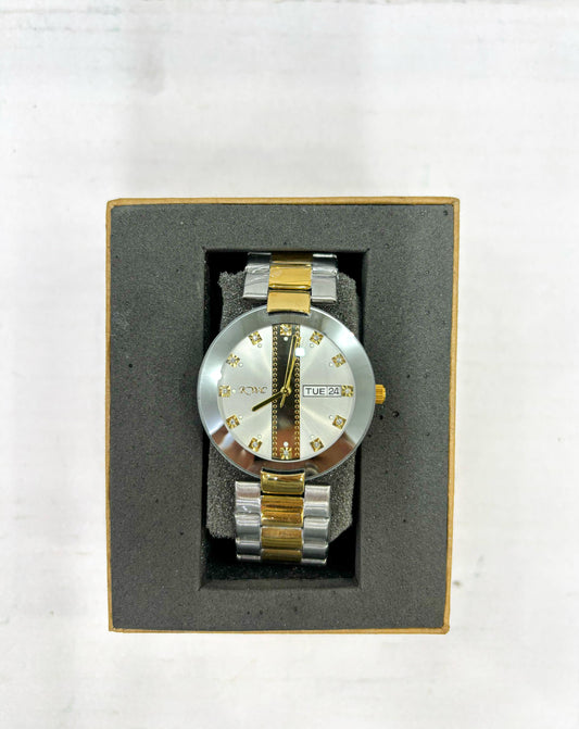 Men’s Luxury Gold & Silver Stainless Steel Analog Quartz Watch with Day & Date Display