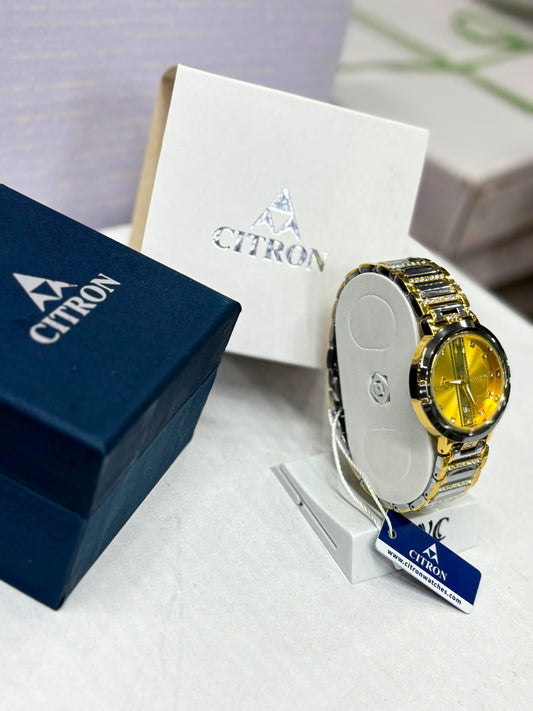 Citron Men’s Gold Stainless Steel Quartz Analog Watch with Diamond Markers & Date