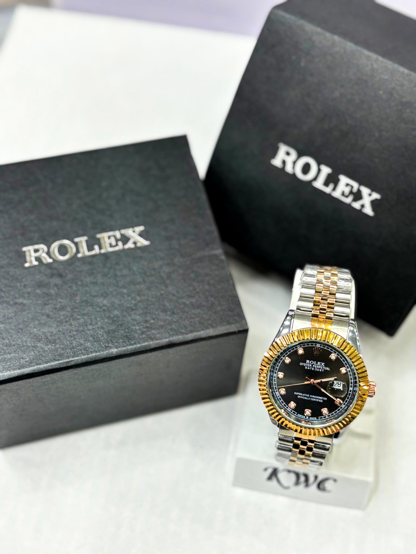 Men’s Rolex-Style Dual Tone Stainless Steel Watch | Luxury Quartz Analog Watch with Date