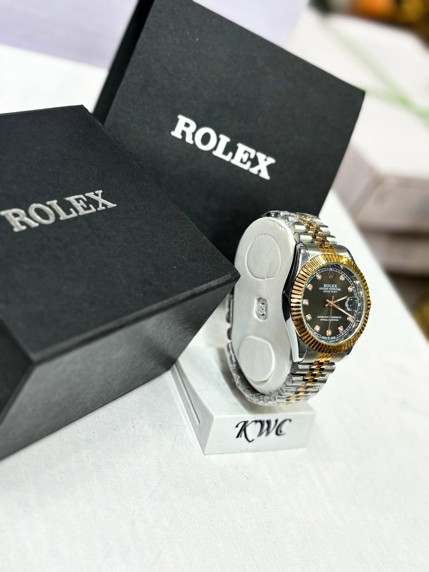 Men’s Rolex-Style Dual Tone Stainless Steel Watch | Luxury Quartz Analog Watch with Date