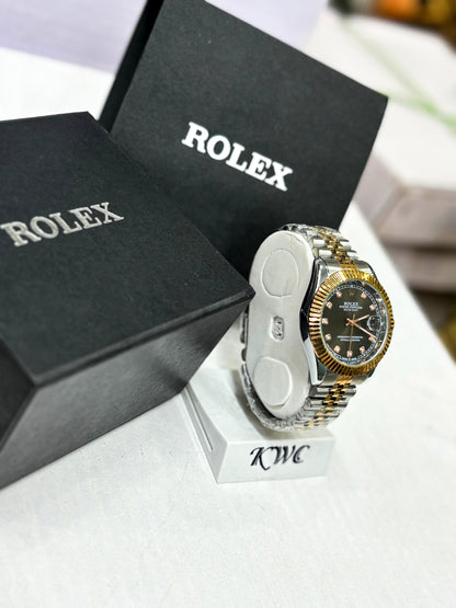 Men’s Rolex-Style Dual Tone Stainless Steel Watch | Luxury Quartz Analog Watch with Date